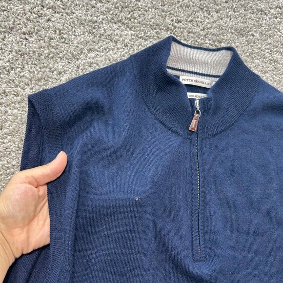 Peter Millar Navy Quarter-Zip Sleeveless Sweater Vest L 100% Merino Wool Mens Kn - Picture 4 of 6